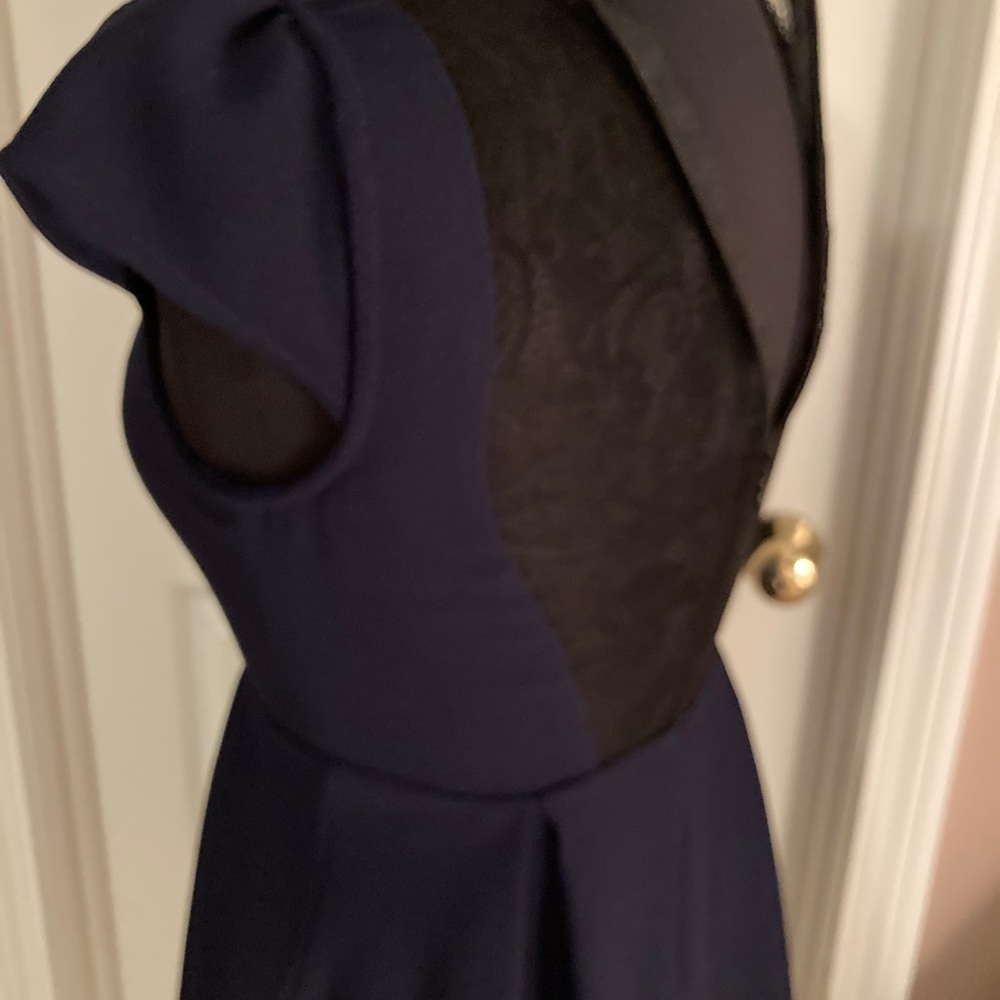 Navy BCBG dress with flattering black lace